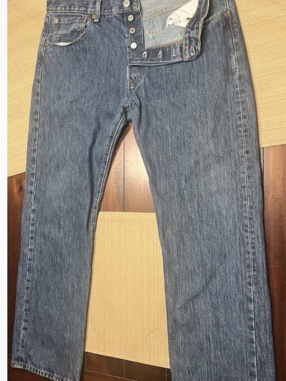 Levi's Men's Straight Jeans in Blue with Tan Stitching - Picture 3 of 10